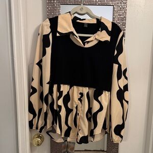Black and Cream Patterned Blouse